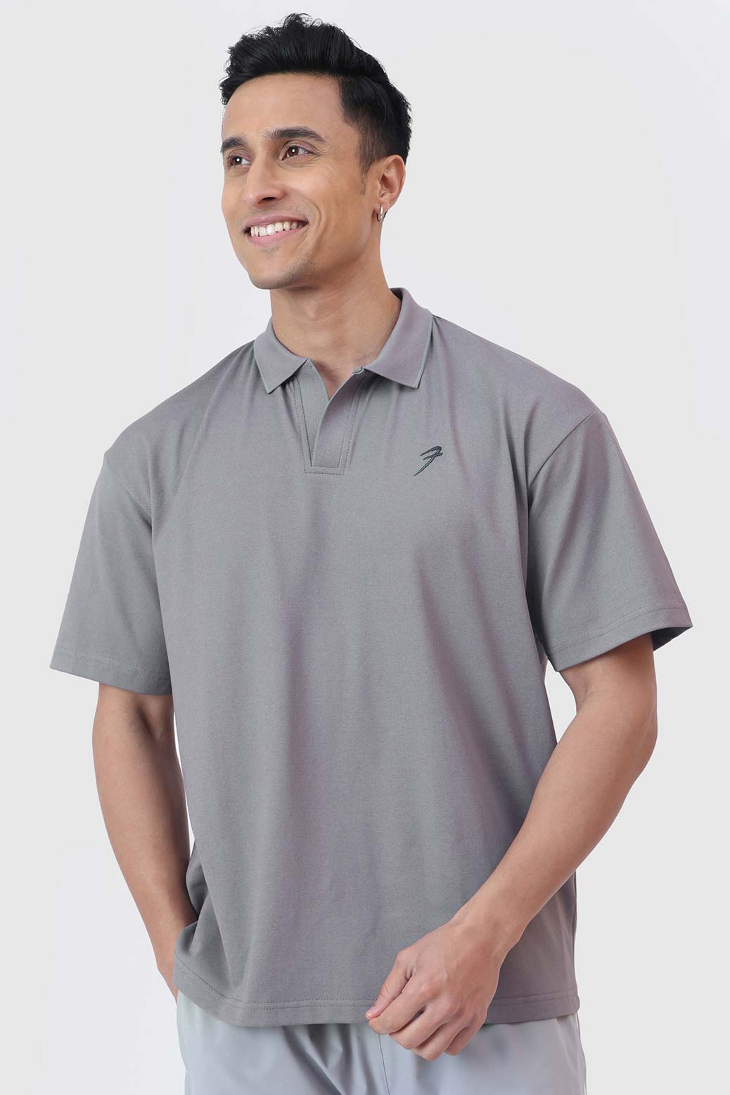 Noir Oversized Polo T-shirt Grey