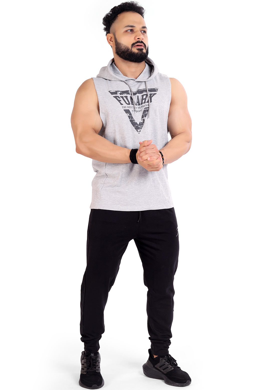 Crest Sleeveless Hoodie Light Grey